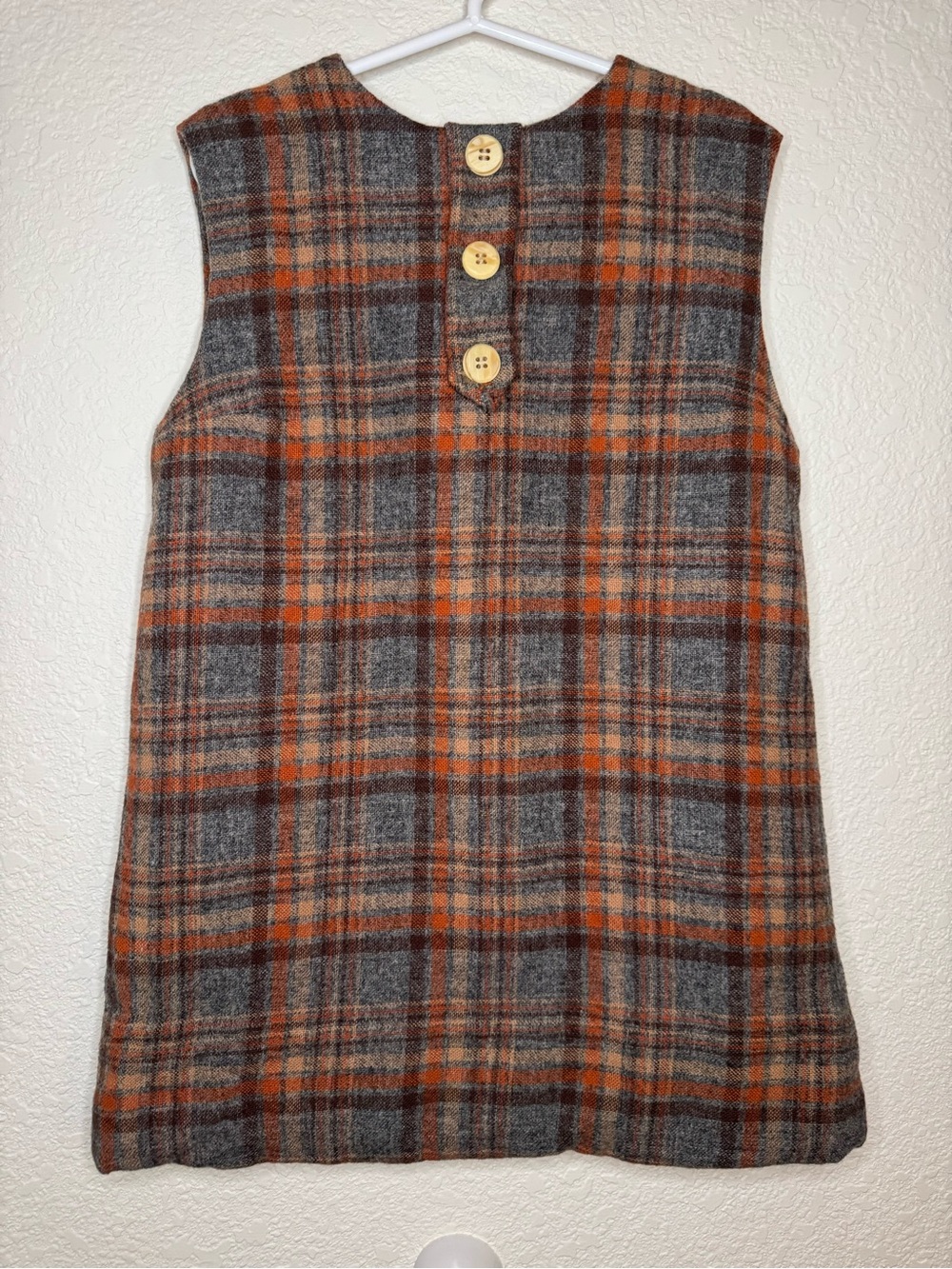 Plaid Wool Sleeveless Shift Dress in Orange and Gray